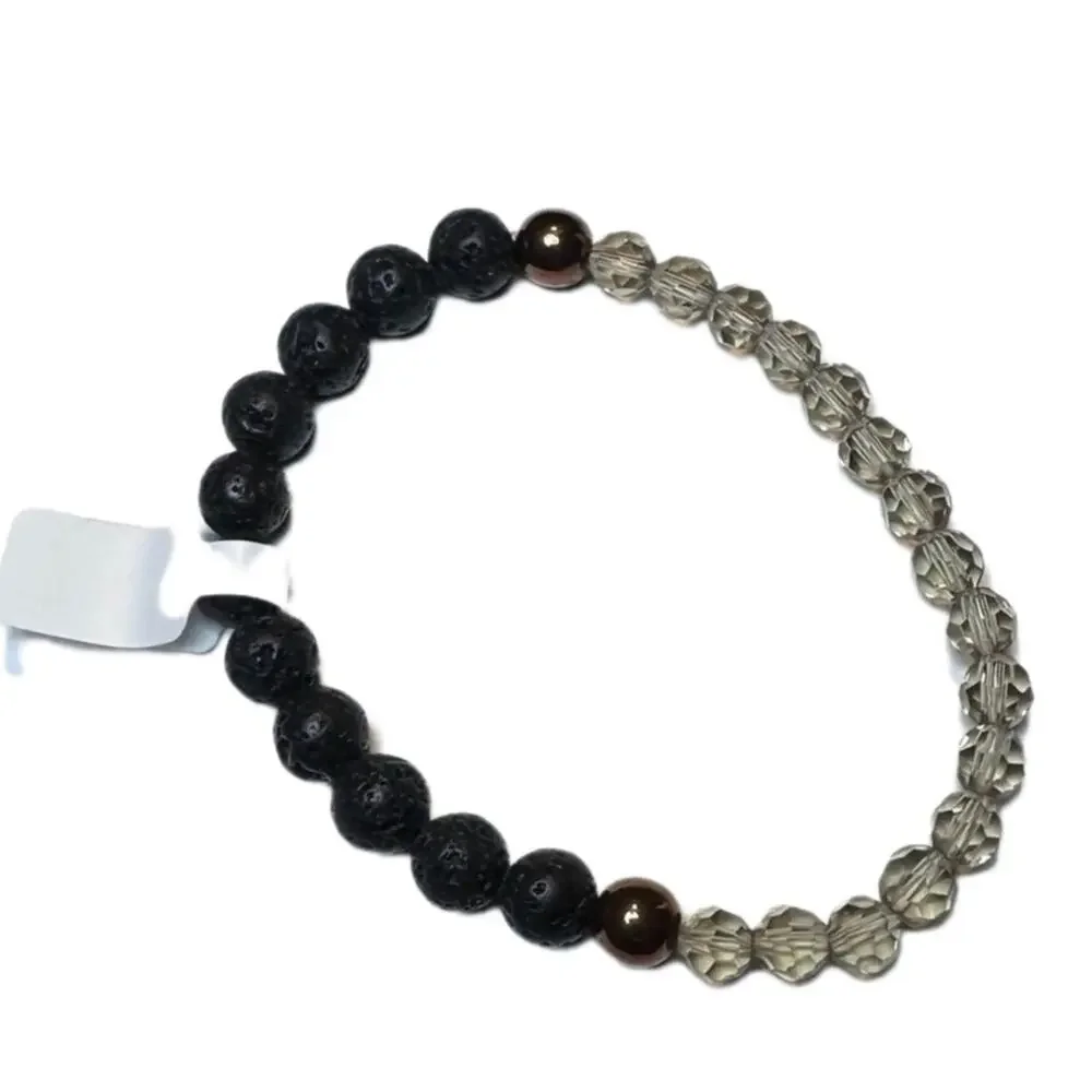 Lava stone stretch bracelet with glass beads handmade